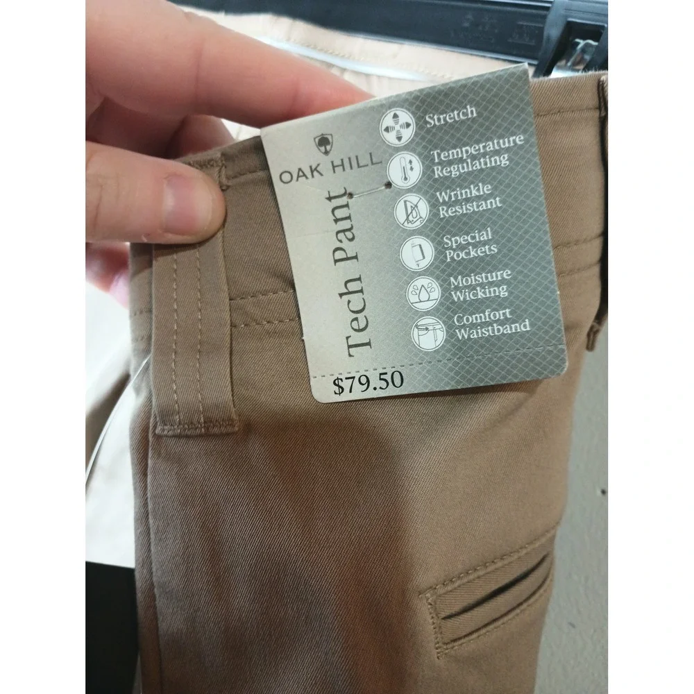 Oak Hill Tech Pant Mens 44x28 Khaki Straight Fit Stretch 37.5 Technology NWT